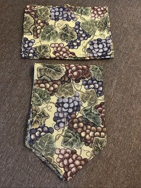 New Grapevine Print Tapestry Table Runner +4 Napkin Set - Cream, Purple, Brown